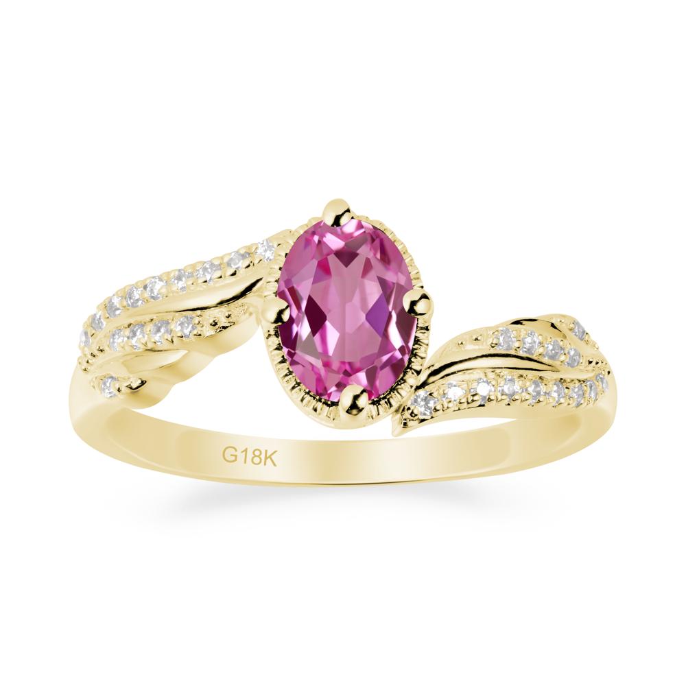 Oval Pink Sapphire Ring with Milgrain Halo - LUO Jewelry #metal_18k yellow gold