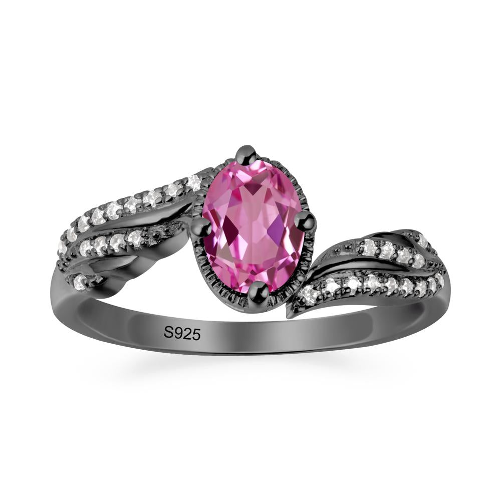 Oval Pink Sapphire Ring with Milgrain Halo - LUO Jewelry #metal_black finish sterling silver