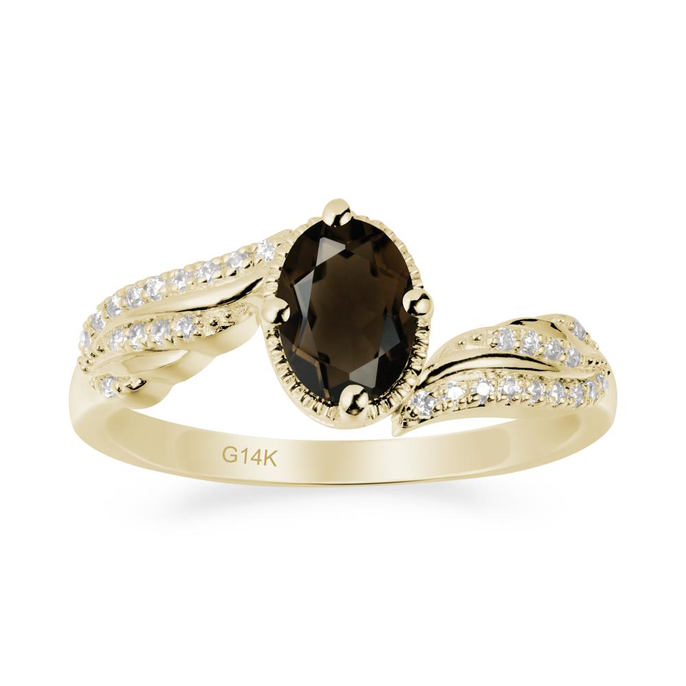 Oval Smoky Quartz Ring with Milgrain Halo - LUO Jewelry #metal_14k yellow gold