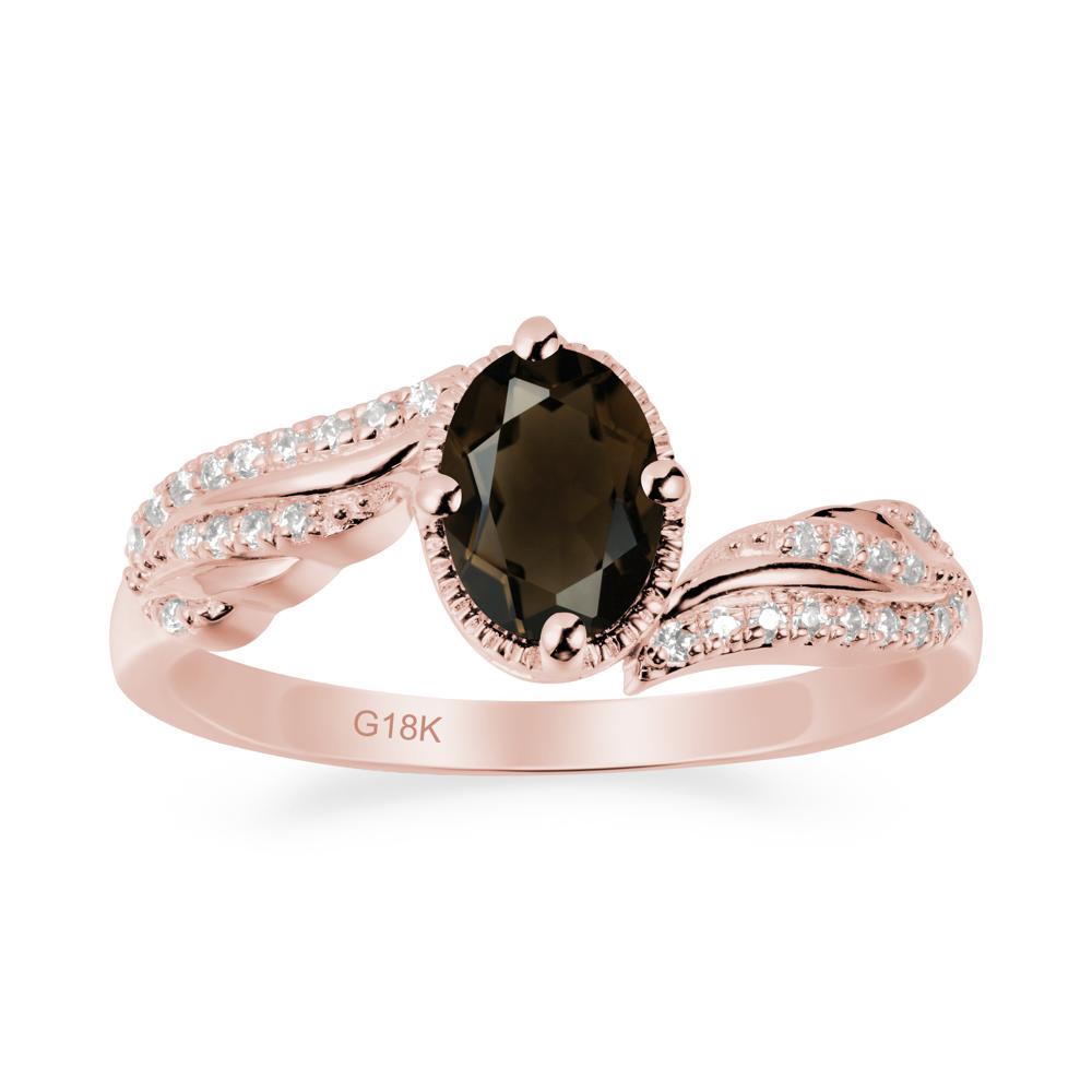 Oval Smoky Quartz Ring with Milgrain Halo - LUO Jewelry #metal_18k rose gold