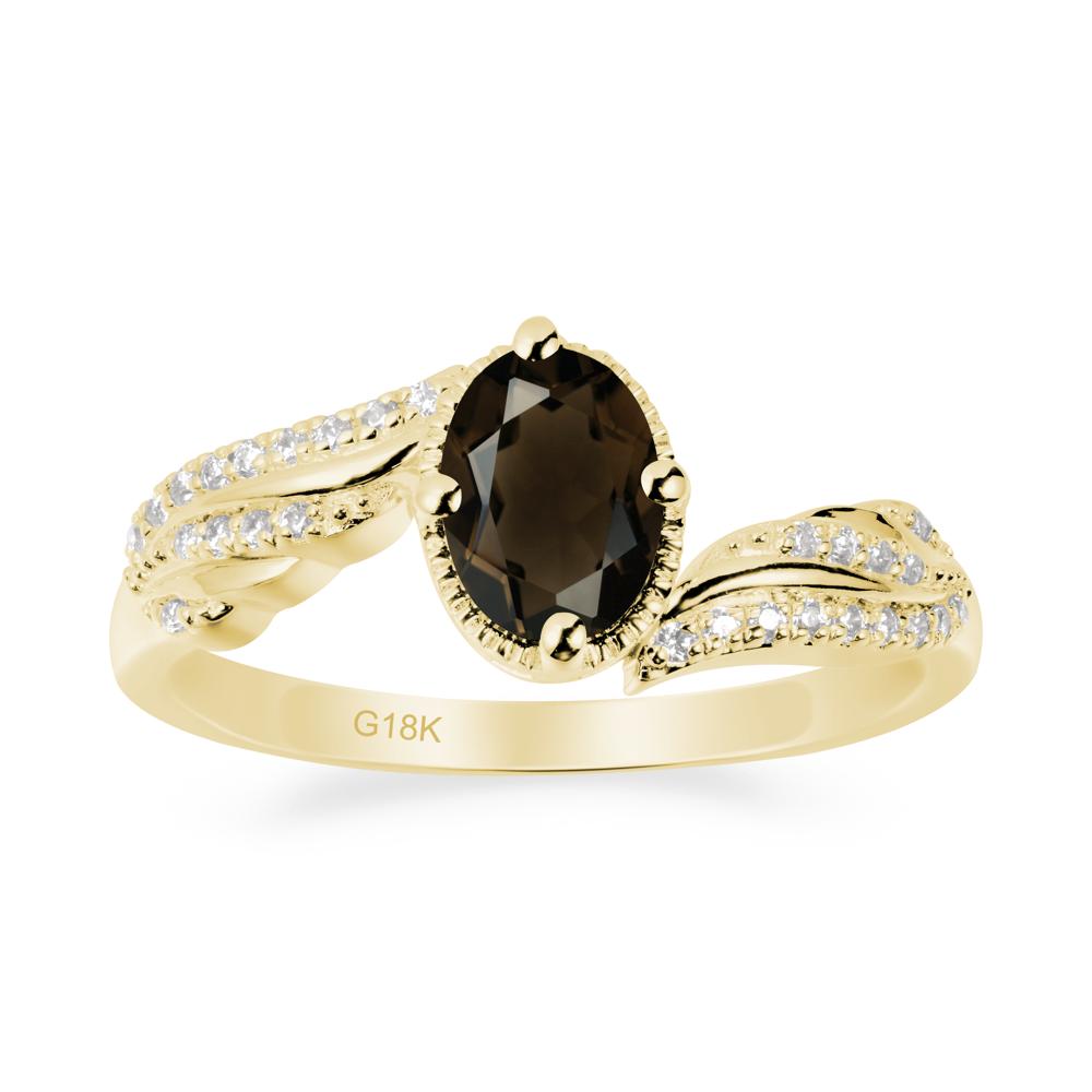 Oval Smoky Quartz Ring with Milgrain Halo - LUO Jewelry #metal_18k yellow gold