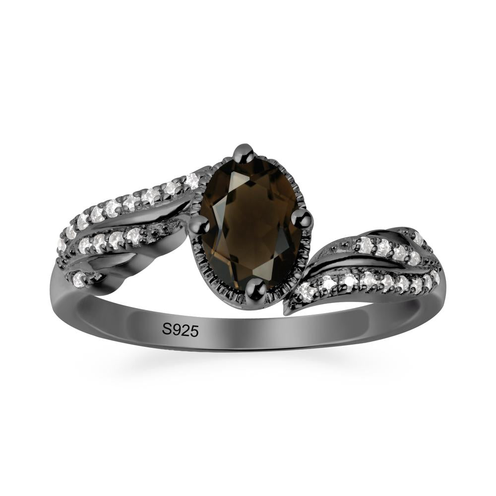 Oval Smoky Quartz Ring with Milgrain Halo - LUO Jewelry #metal_black finish sterling silver