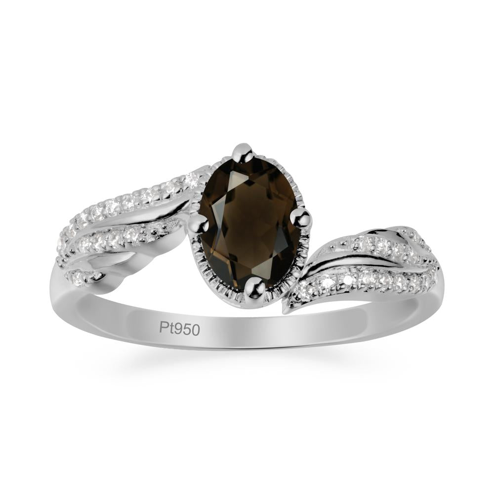 Oval Smoky Quartz Ring with Milgrain Halo - LUO Jewelry #metal_platinum