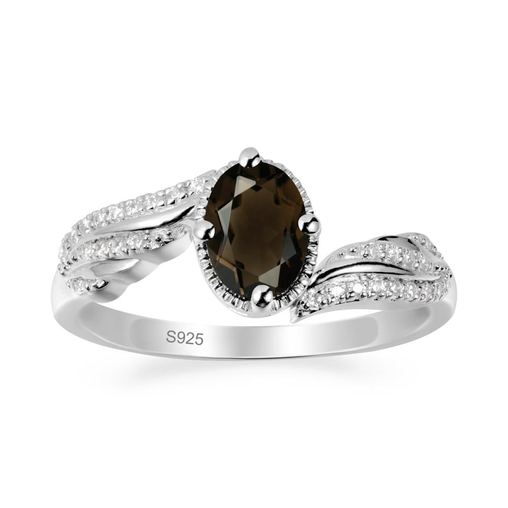 Oval Smoky Quartz Ring with Milgrain Halo - LUO Jewelry #metal_sterling silver