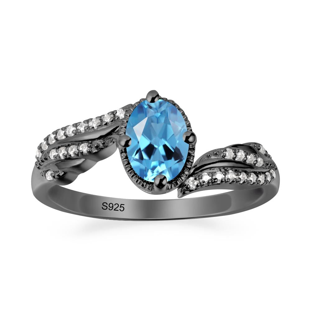 Bypass Band Oval Swiss Blue Topaz Ring - LUO Jewelry #metal_black finish sterling silver