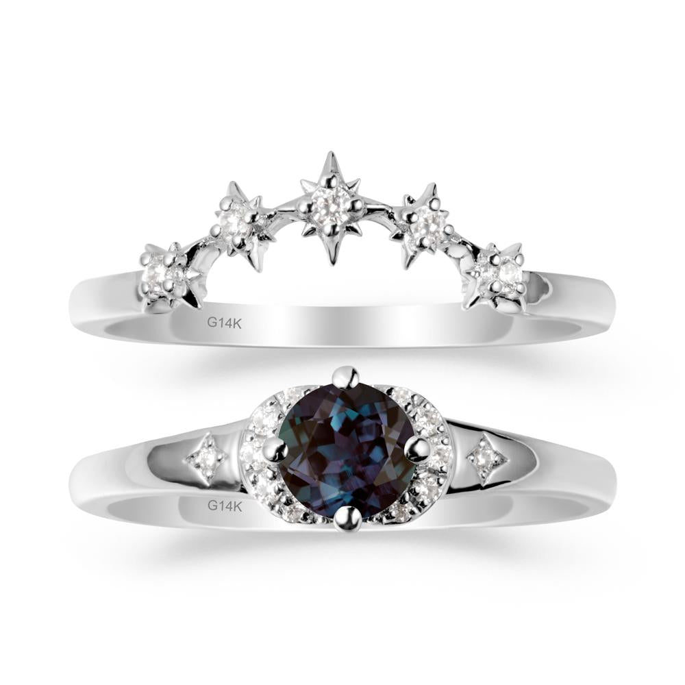 Moon and Star Alexandrite Celestial Ring Set - LUO Jewelry #metal_14k white gold