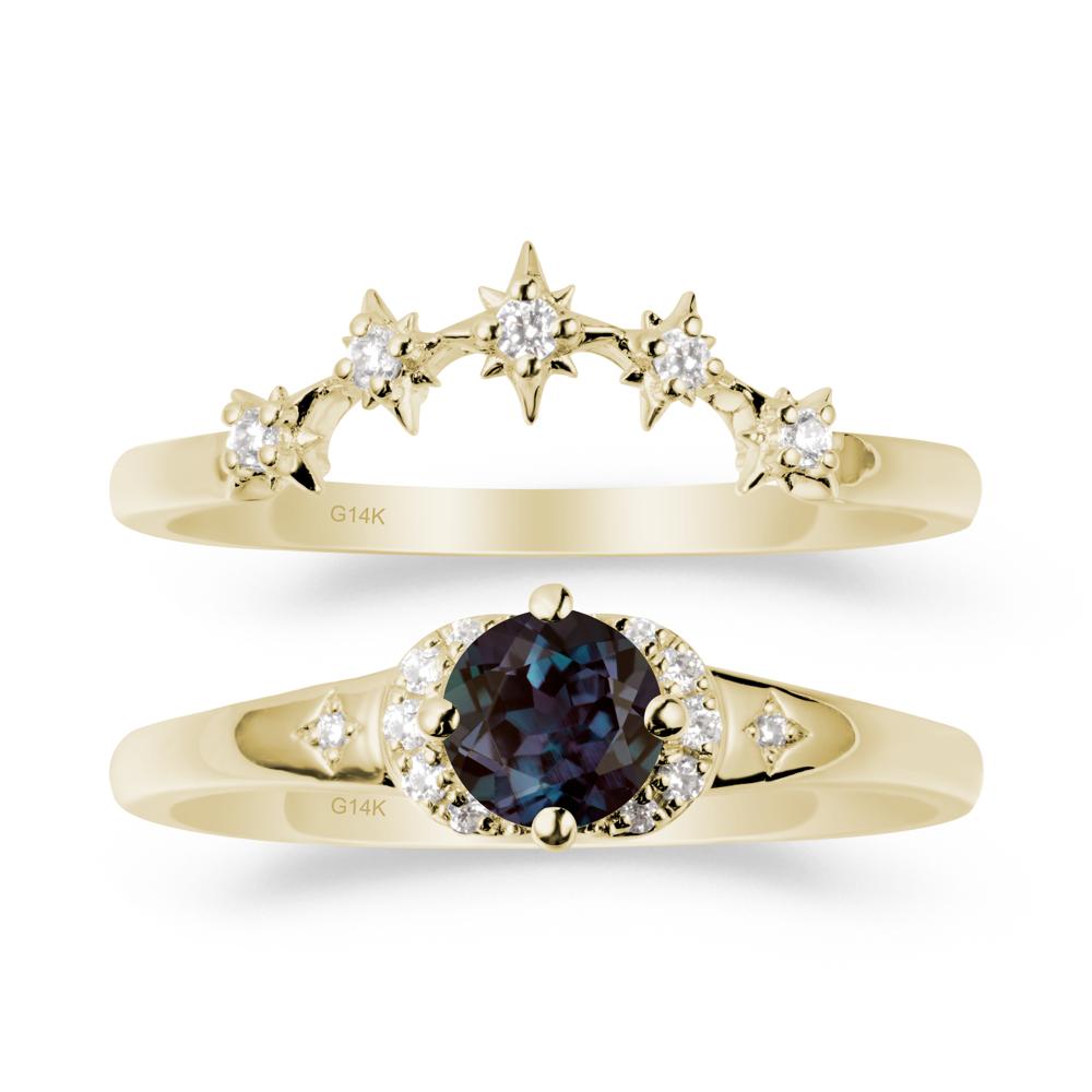 Moon and Star Alexandrite Celestial Ring Set - LUO Jewelry #metal_14k yellow gold