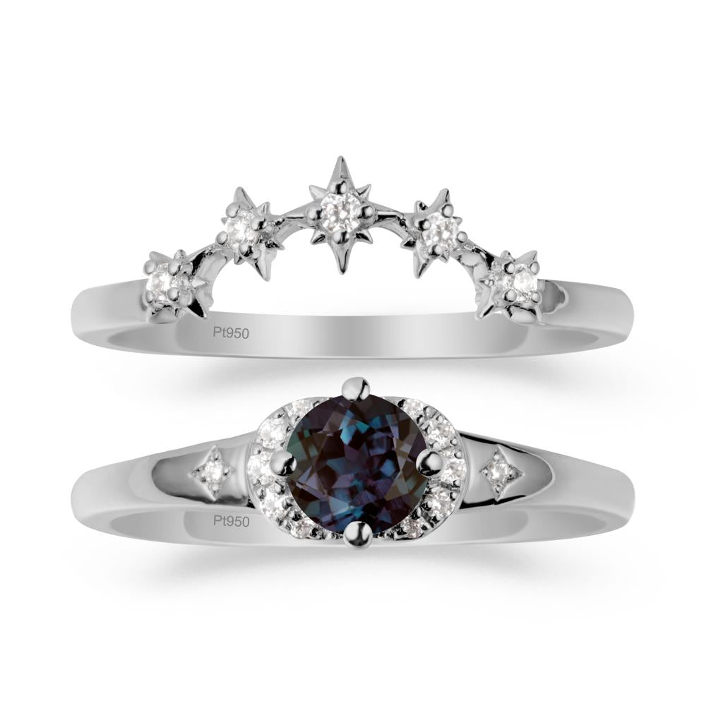 Moon and Star Alexandrite Celestial Ring Set - LUO Jewelry #metal_platinum