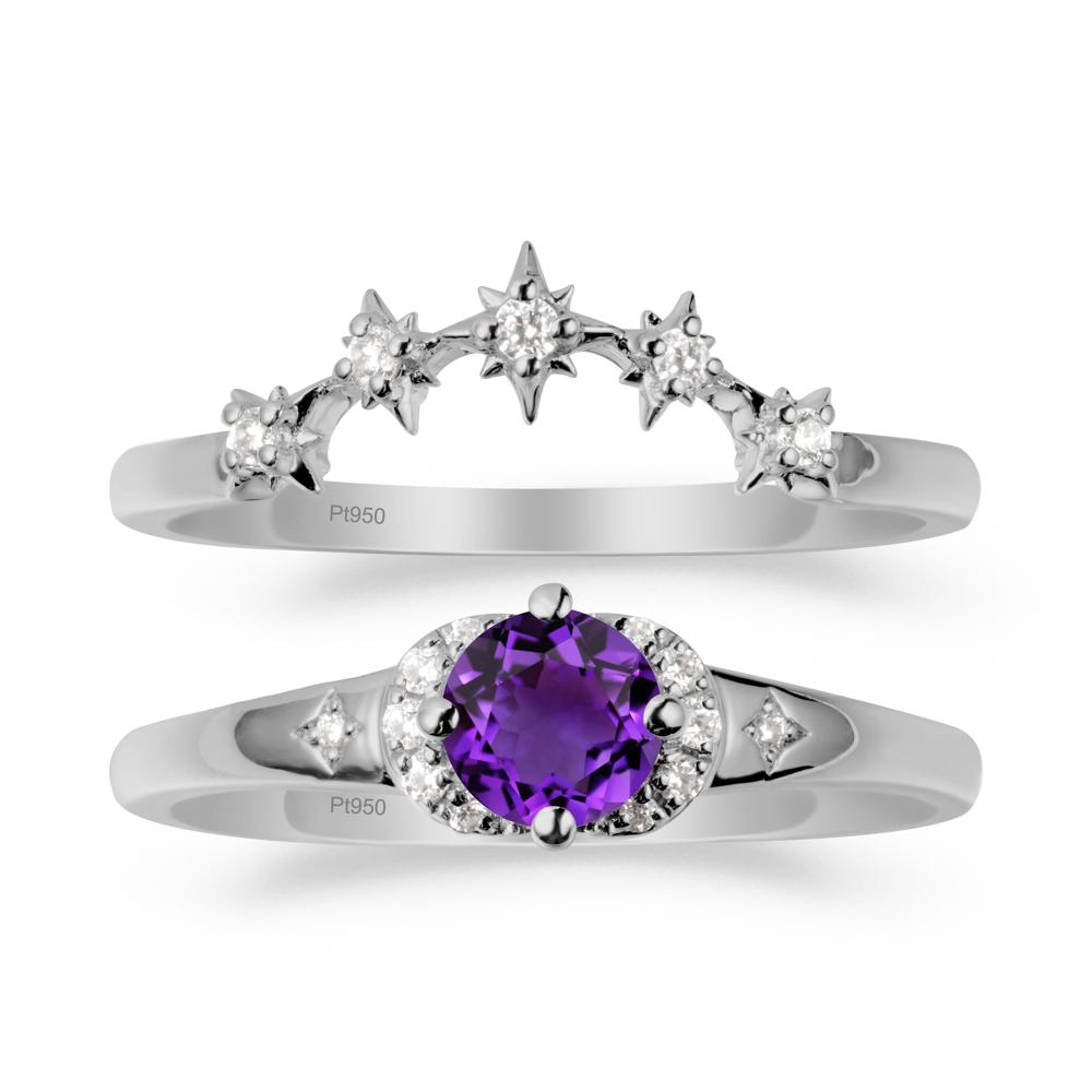Celestial Round Amethyst Ring Set - LUO Jewelry #metal_platinum