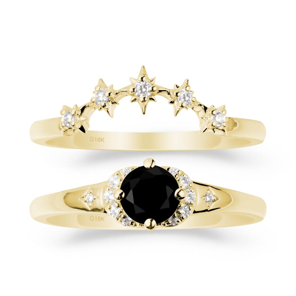 Moon and Star Black Spinel Celestial Ring Set - LUO Jewelry #metal_18k yellow gold