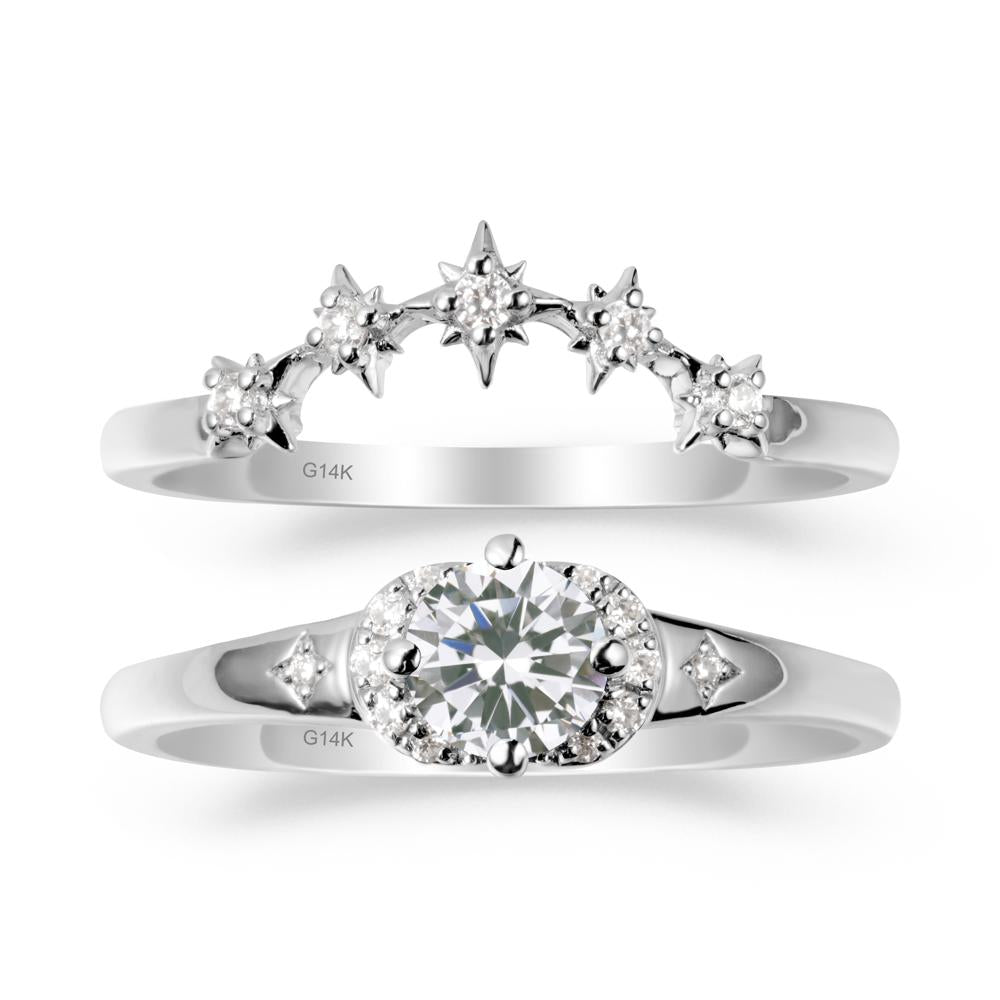Cubic Zirconia Halo and Star Crown Ring Set - LUO Jewelry #metal_14k white gold