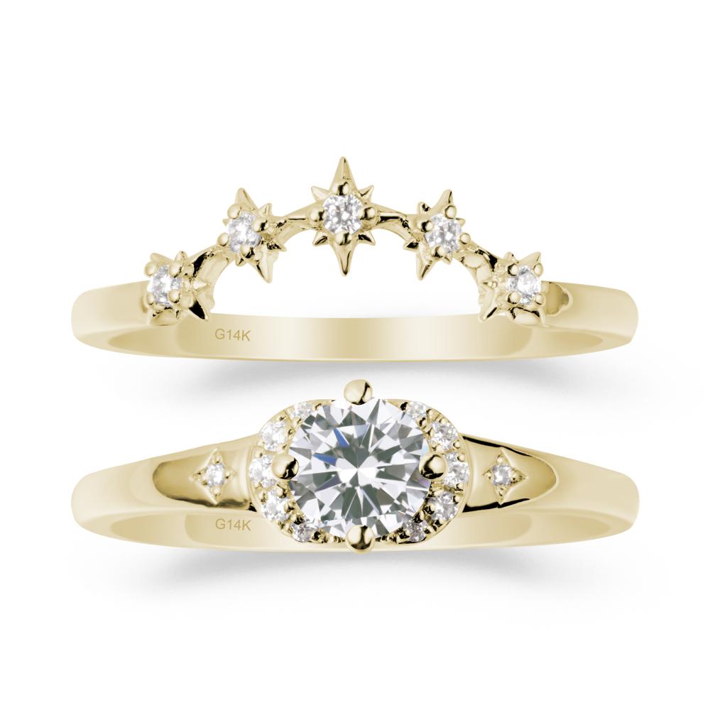 Cubic Zirconia Halo and Star Crown Ring Set - LUO Jewelry #metal_14k yellow gold