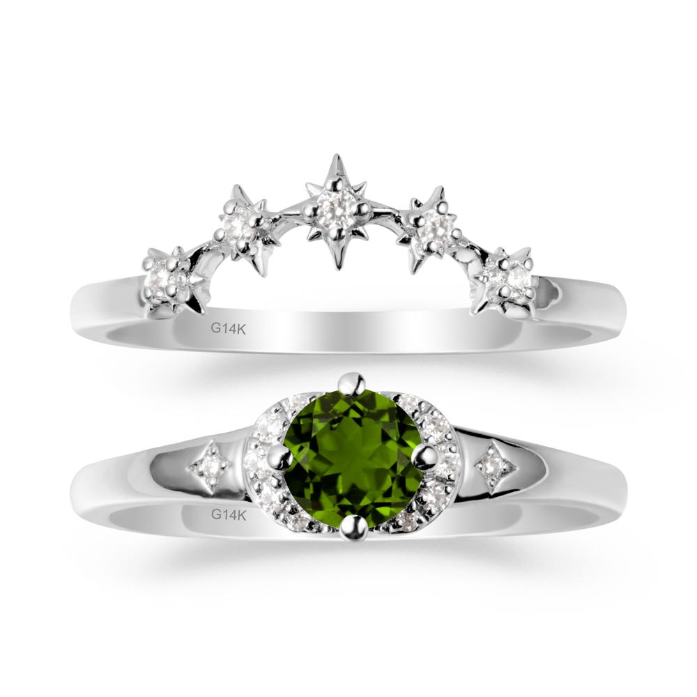 Moon and Star Diopside Celestial Ring Set - LUO Jewelry #metal_14k white gold
