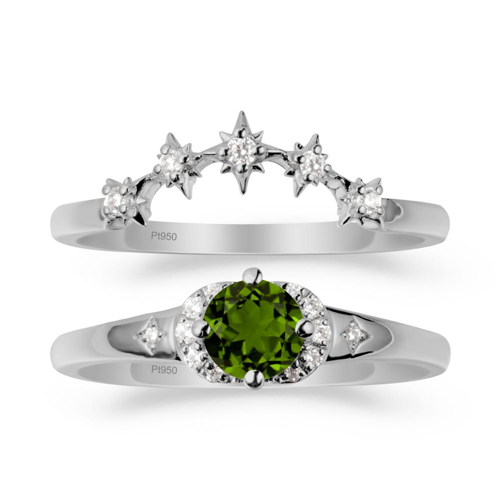 Moon and Star Diopside Celestial Ring Set - LUO Jewelry #metal_platinum