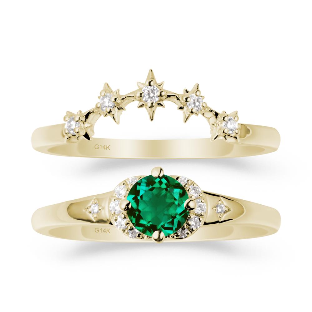 Celestial Round Emerald Ring Set - LUO Jewelry #metal_14k yellow gold