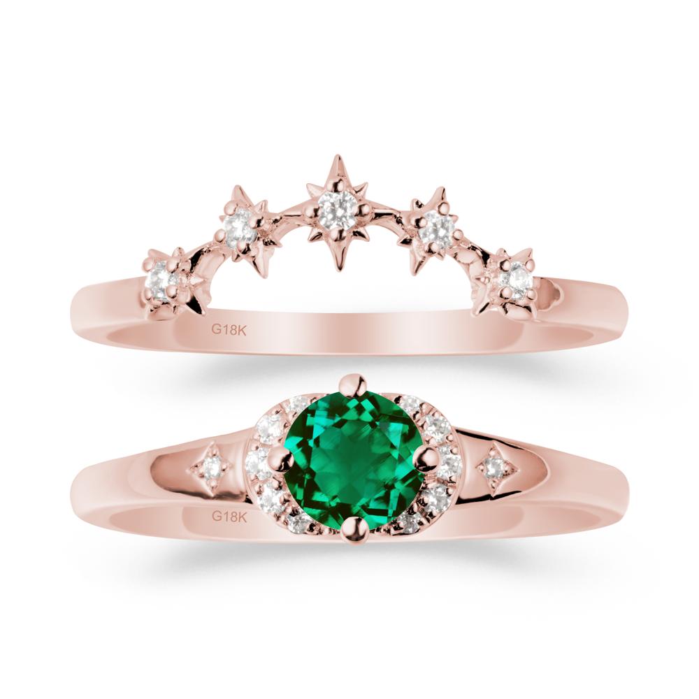 Celestial Round Emerald Ring Set - LUO Jewelry #metal_18k rose gold