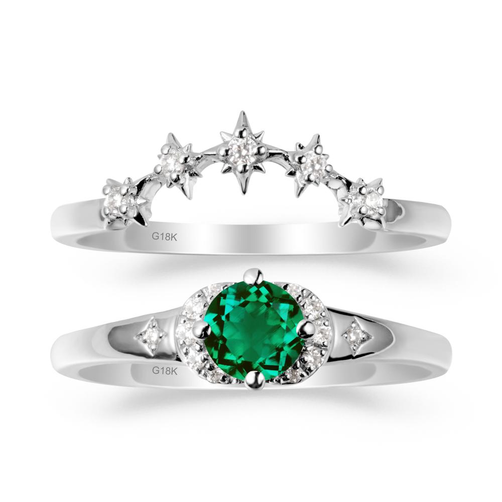 Celestial Round Emerald Ring Set - LUO Jewelry #metal_18k white gold