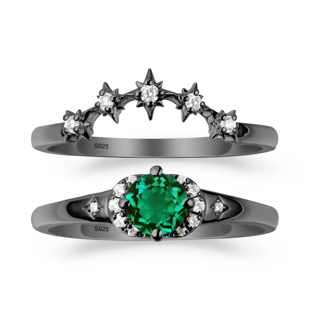 Celestial Round Emerald Ring Set - LUO Jewelry #metal_black finish sterling silver