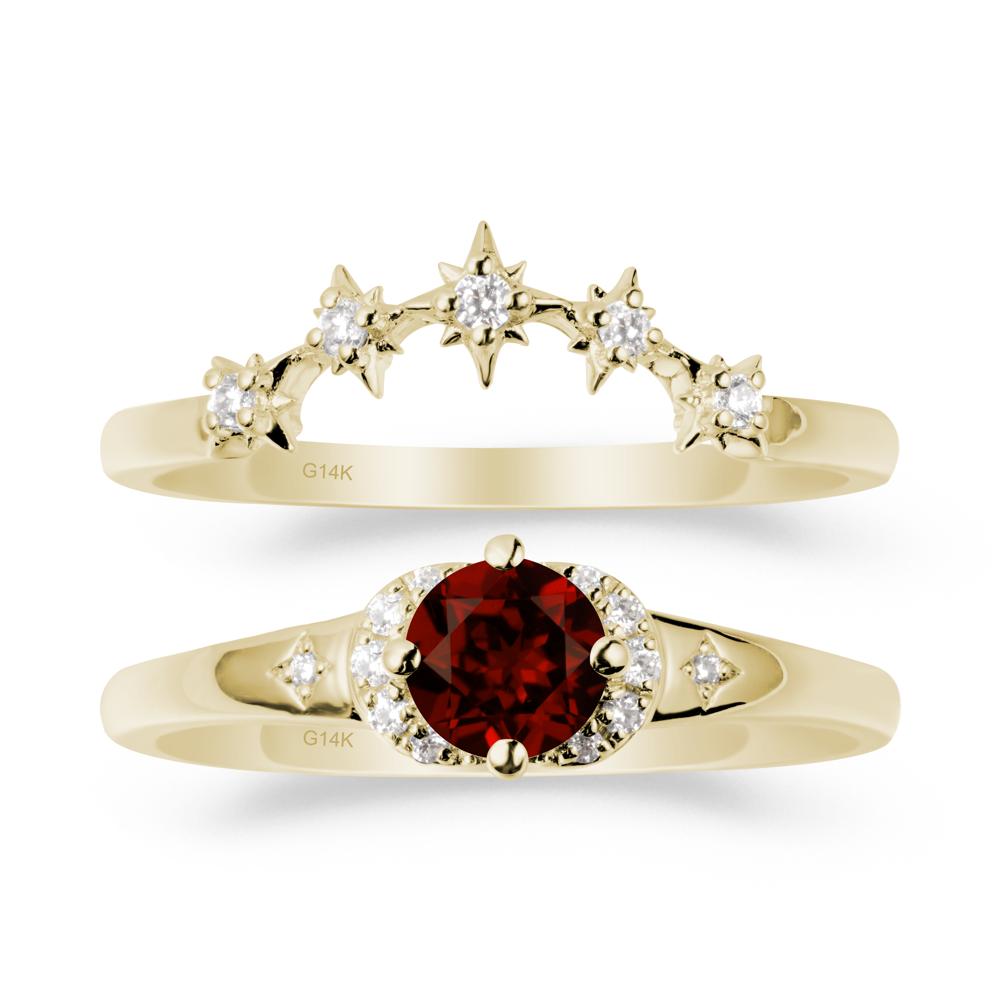 Garnet Halo and Star Crown Ring Set - LUO Jewelry #metal_14k yellow gold