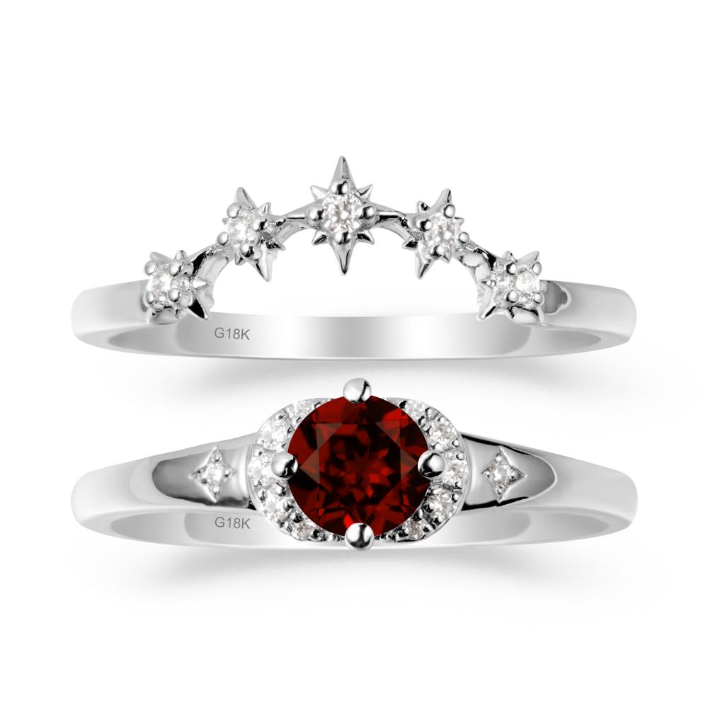 Garnet Halo and Star Crown Ring Set - LUO Jewelry #metal_18k white gold