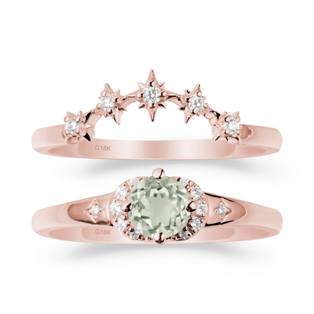 Moon and Star Green Amethyst Celestial Ring Set - LUO Jewelry #metal_18k rose gold