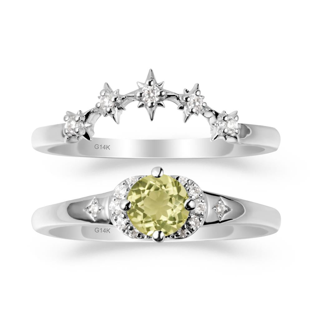 Lemon Quartz Halo and Star Crown Ring Set - LUO Jewelry #metal_14k white gold