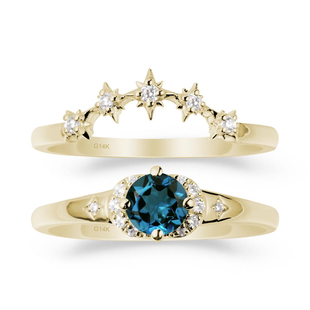 Moon and Star London Blue Topaz Celestial Ring Set - LUO Jewelry #metal_14k yellow gold