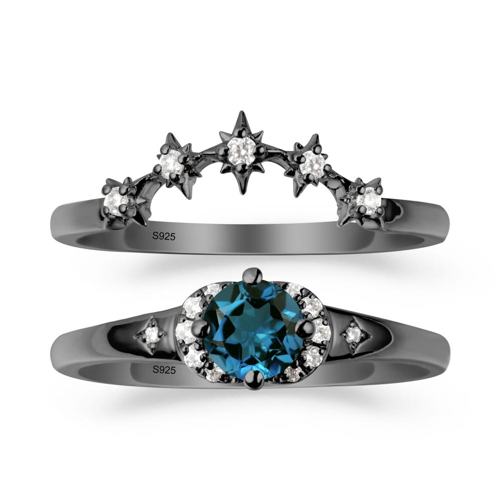 Moon and Star London Blue Topaz Celestial Ring Set - LUO Jewelry #metal_black finish sterling silver