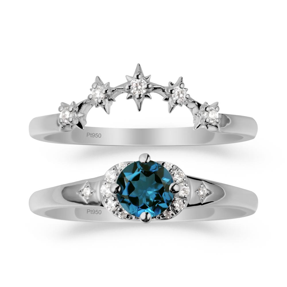 Moon and Star London Blue Topaz Celestial Ring Set - LUO Jewelry #metal_platinum