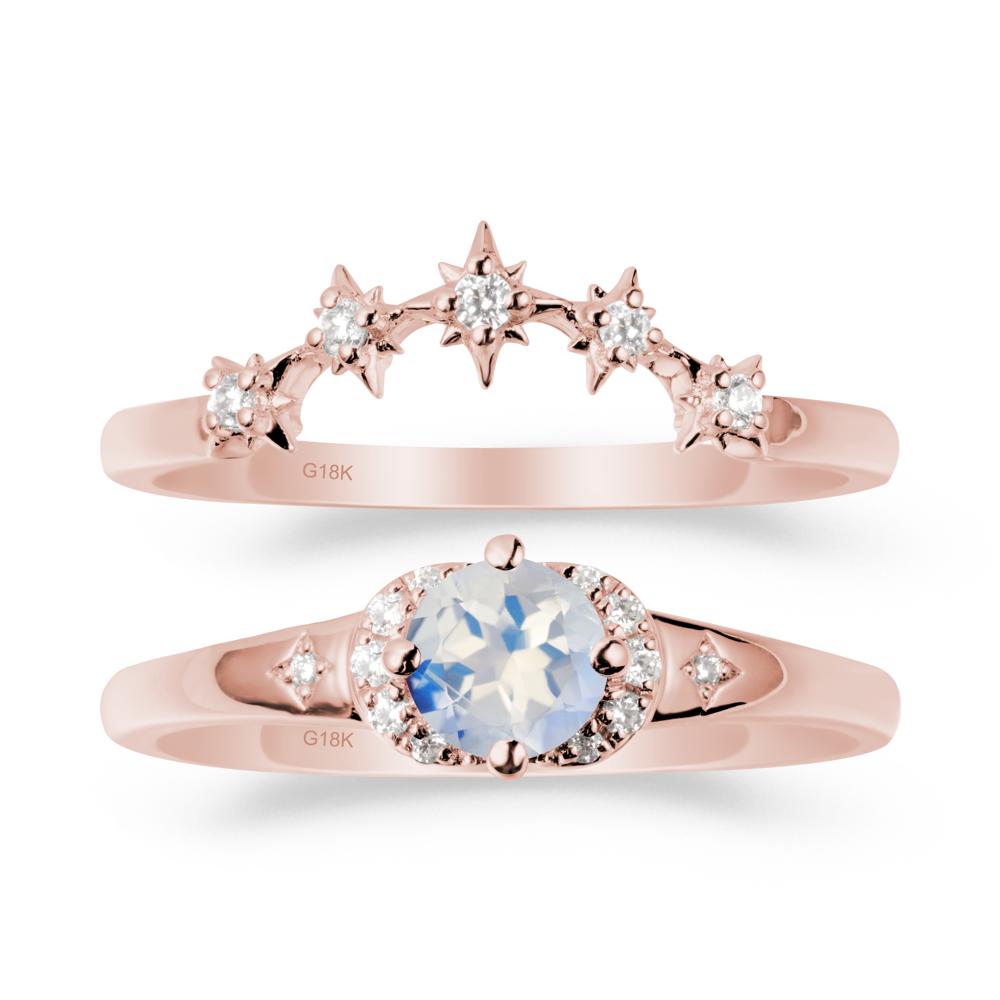 Celestial Round Moonstone Ring Set - LUO Jewelry #metal_18k rose gold