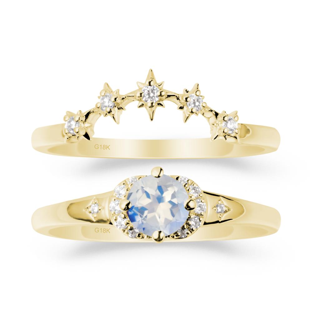 Celestial Round Moonstone Ring Set - LUO Jewelry #metal_18k yellow gold