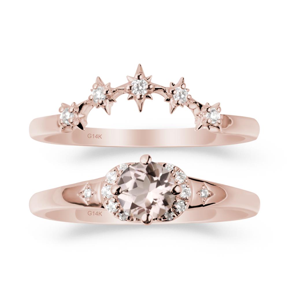 Morganite Halo and Star Crown Ring Set - LUO Jewelry #metal_14k rose gold