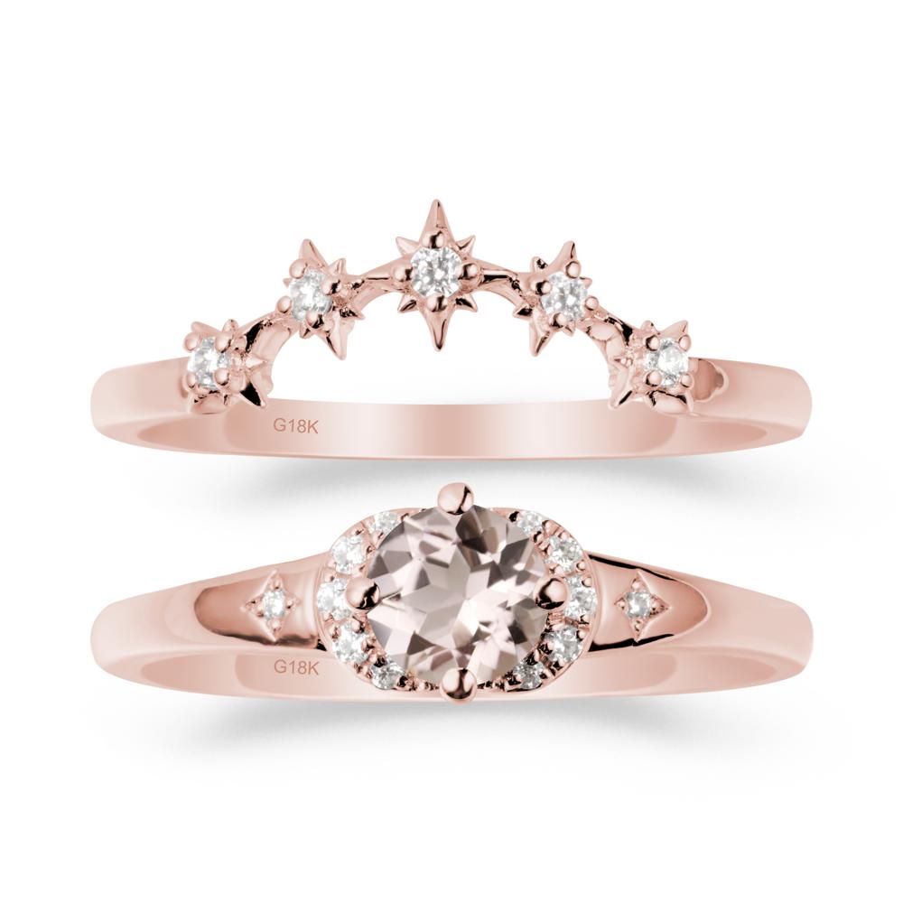 Morganite Halo and Star Crown Ring Set - LUO Jewelry #metal_18k rose gold
