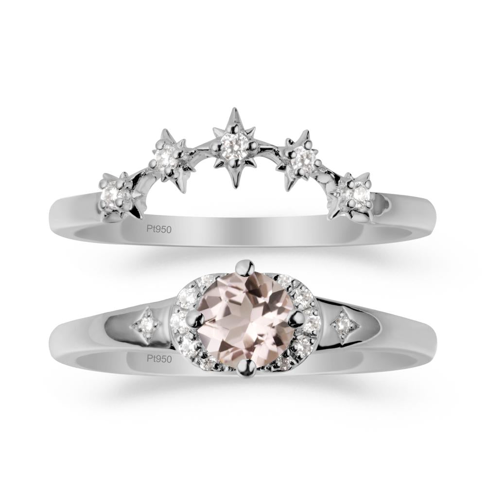 Morganite Halo and Star Crown Ring Set - LUO Jewelry #metal_platinum