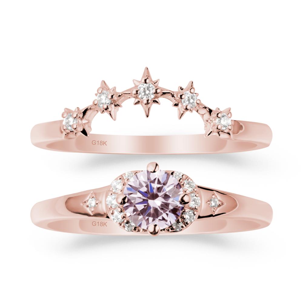 Moon and Star Pink Cubic Zirconia Celestial Ring Set - LUO Jewelry #metal_18k rose gold