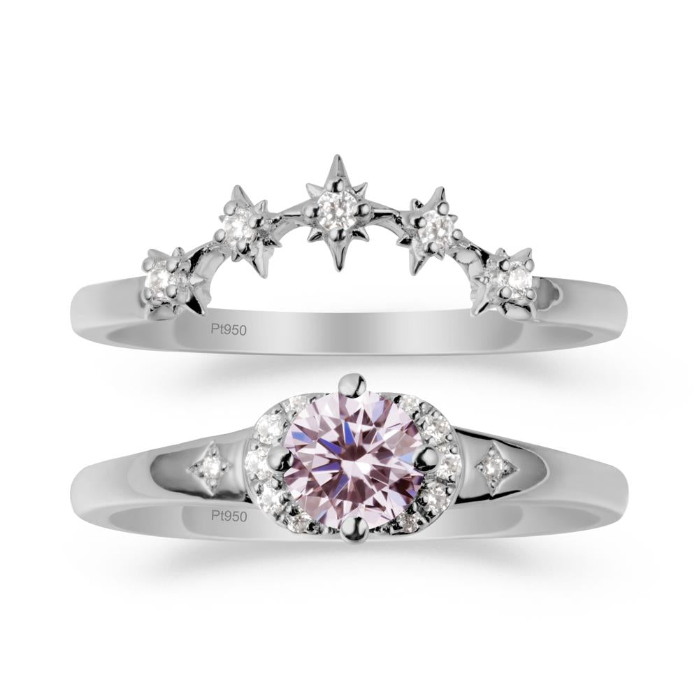 Moon and Star Pink Cubic Zirconia Celestial Ring Set - LUO Jewelry #metal_platinum