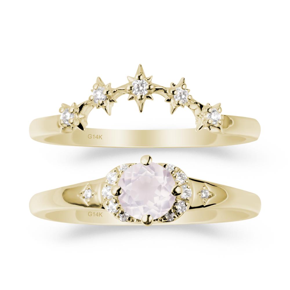 Rose Quartz Halo and Star Crown Ring Set - LUO Jewelry #metal_14k yellow gold
