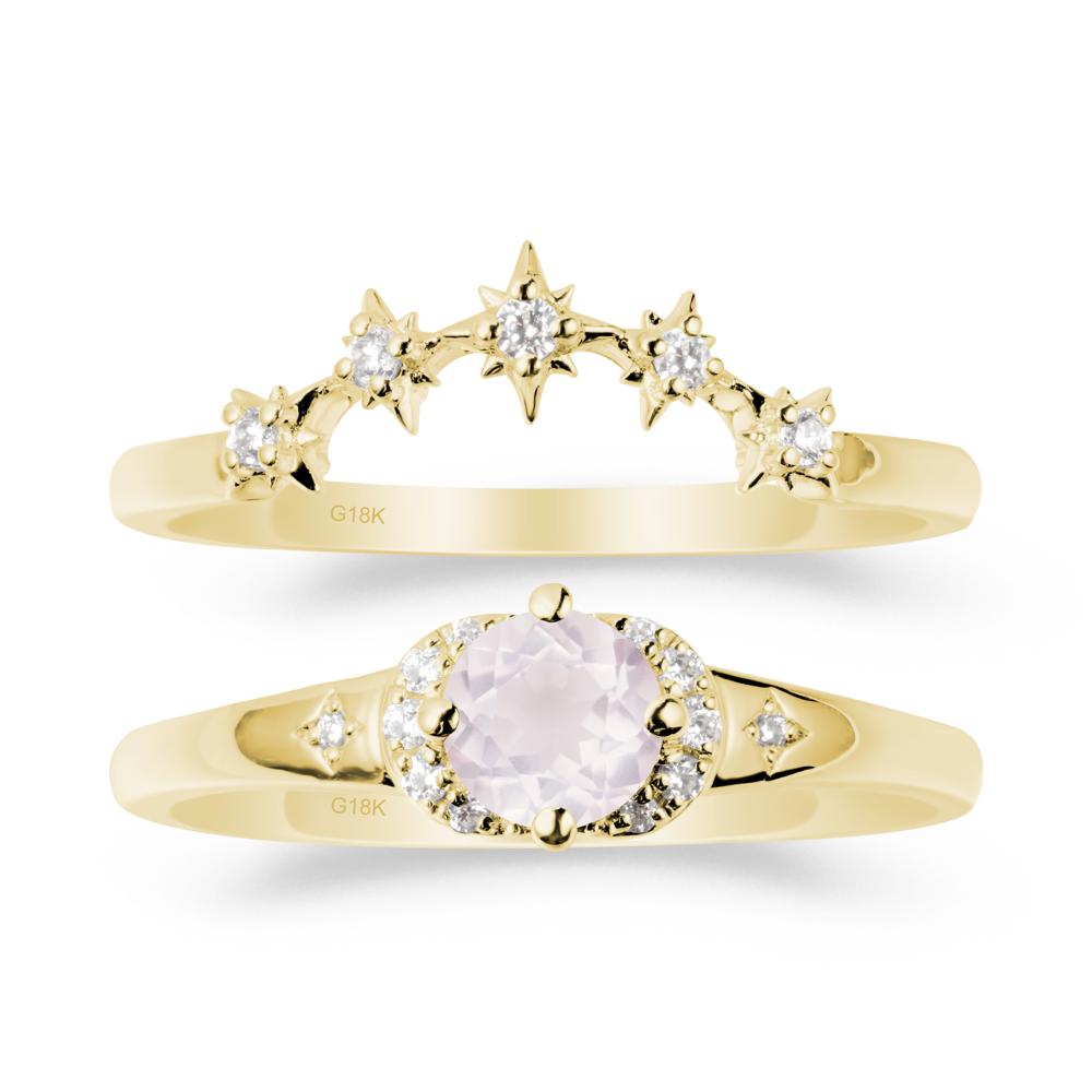 Rose Quartz Halo and Star Crown Ring Set - LUO Jewelry #metal_18k yellow gold