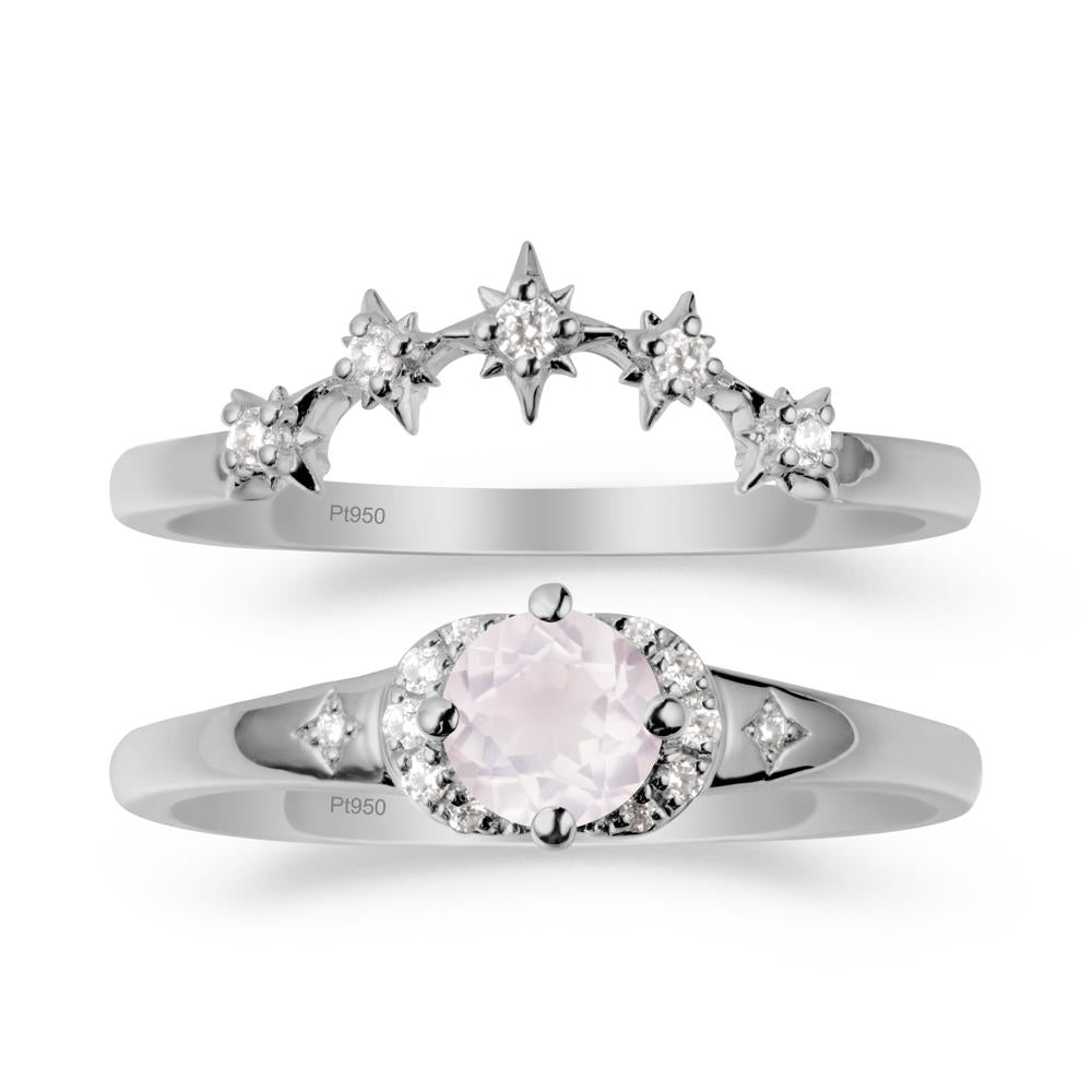 Rose Quartz Halo and Star Crown Ring Set - LUO Jewelry #metal_platinum