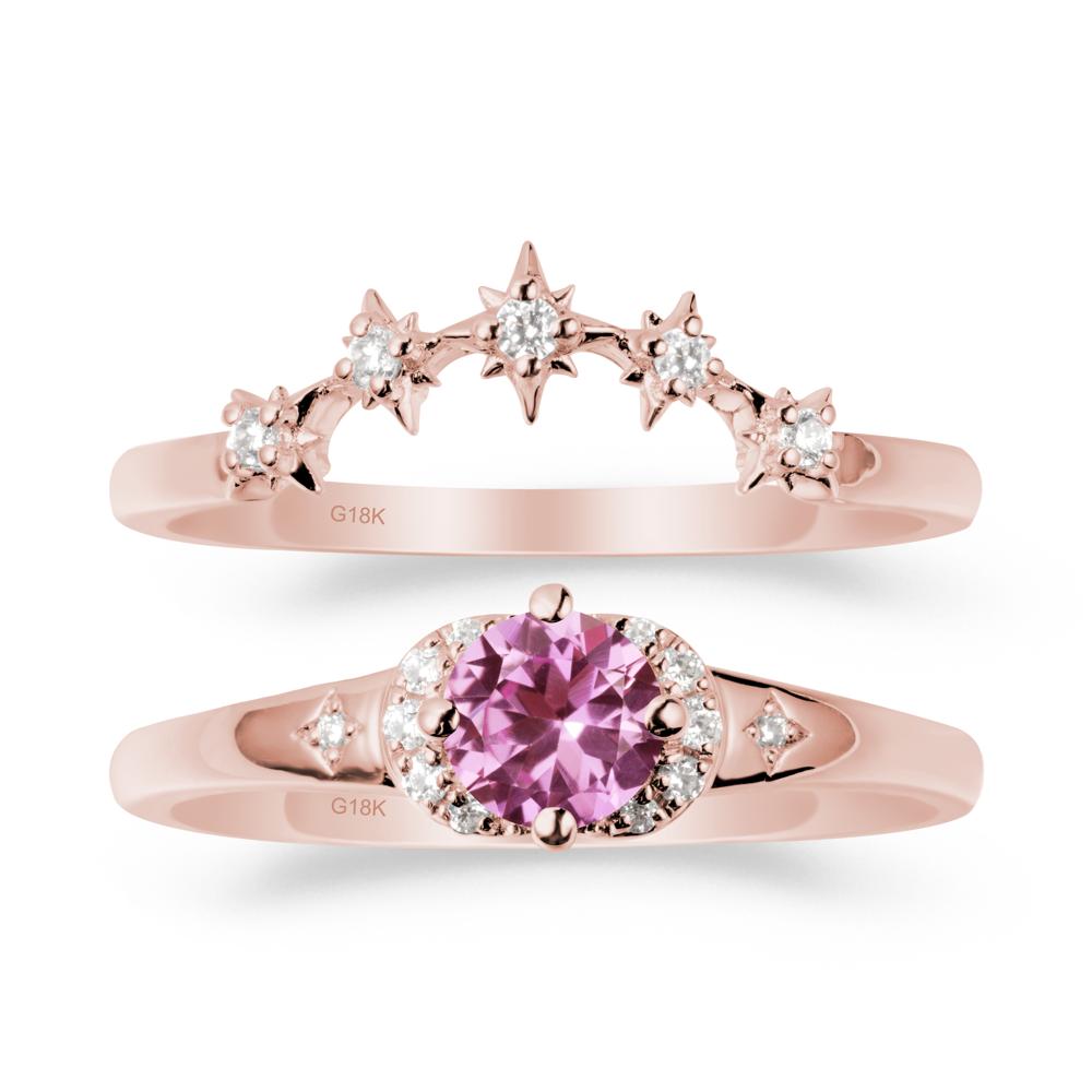 Moon and Star Pink Sapphire Celestial Ring Set - LUO Jewelry #metal_18k rose gold