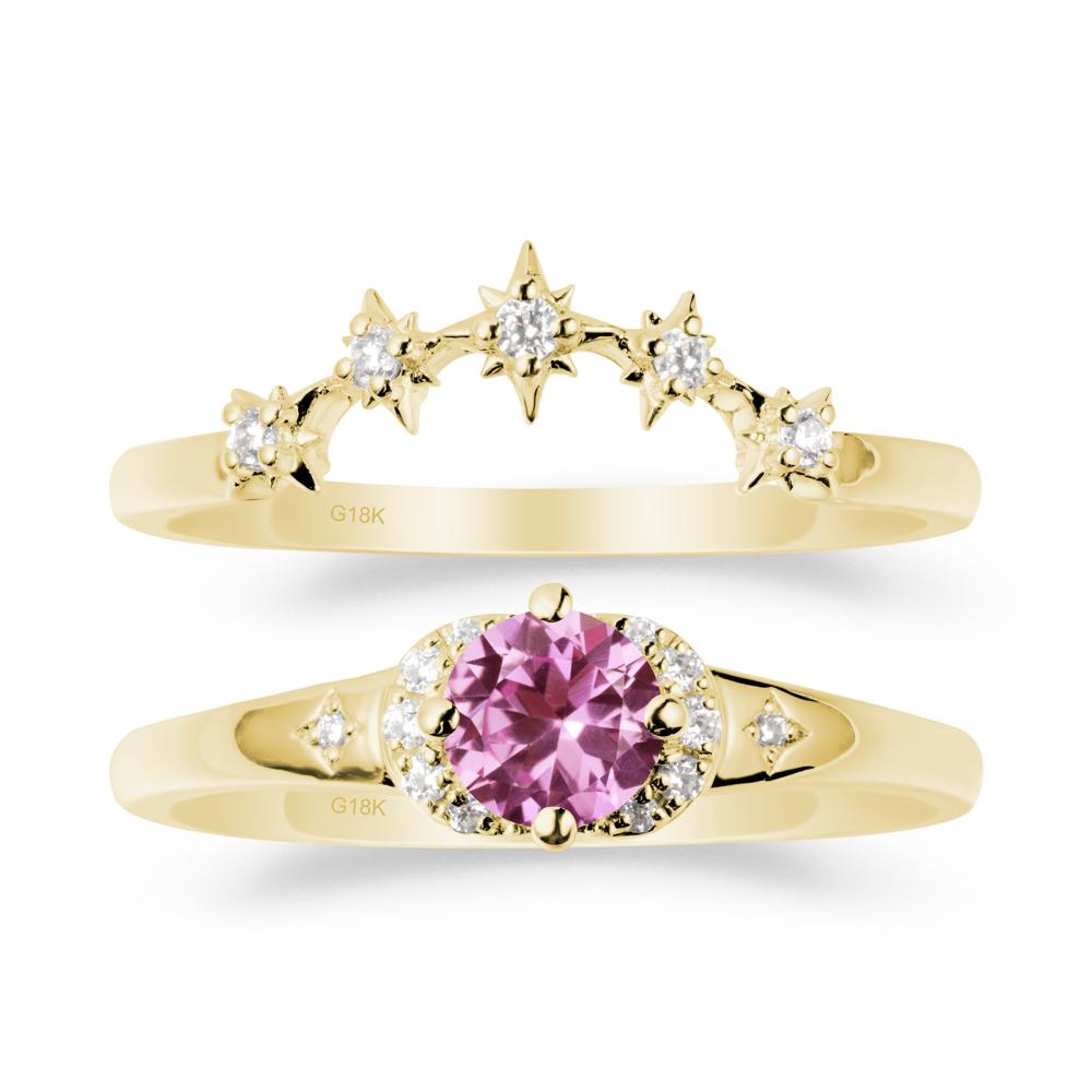 Moon and Star Pink Sapphire Celestial Ring Set - LUO Jewelry #metal_18k yellow gold