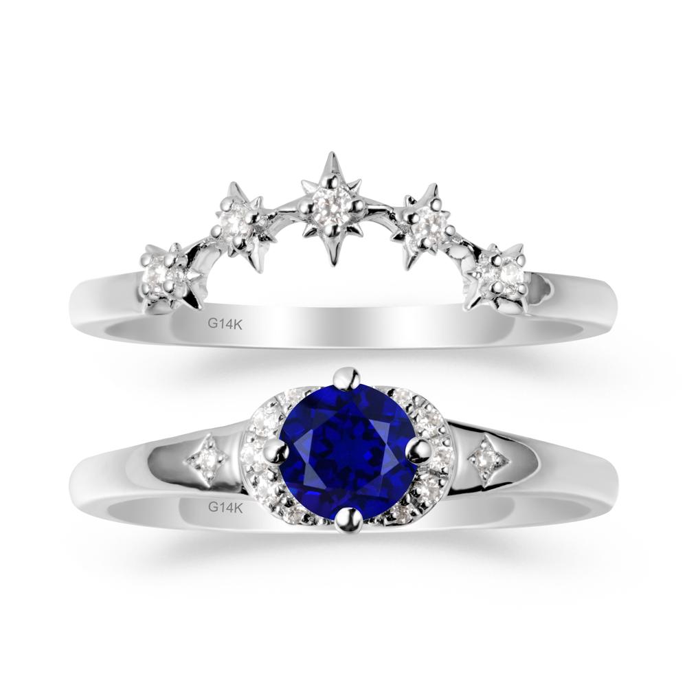 Sapphire Halo and Star Crown Ring Set - LUO Jewelry #metal_14k white gold