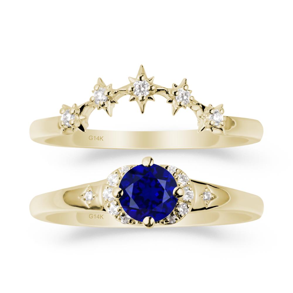 Sapphire Halo and Star Crown Ring Set - LUO Jewelry #metal_14k yellow gold