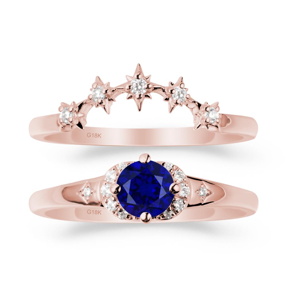 Sapphire Halo and Star Crown Ring Set - LUO Jewelry #metal_18k rose gold