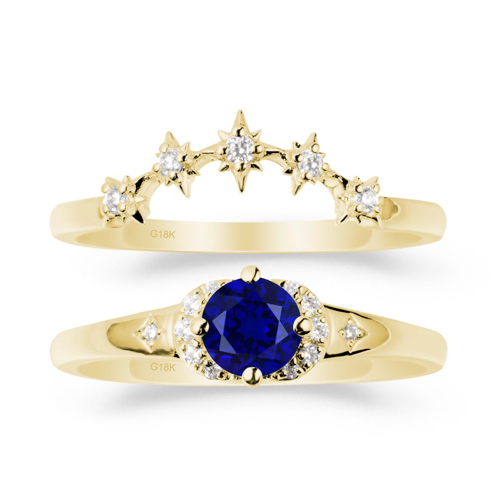 Sapphire Halo and Star Crown Ring Set - LUO Jewelry #metal_18k yellow gold