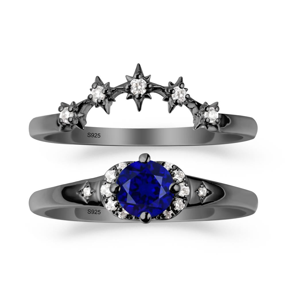 Sapphire Halo and Star Crown Ring Set - LUO Jewelry #metal_black finish sterling silver