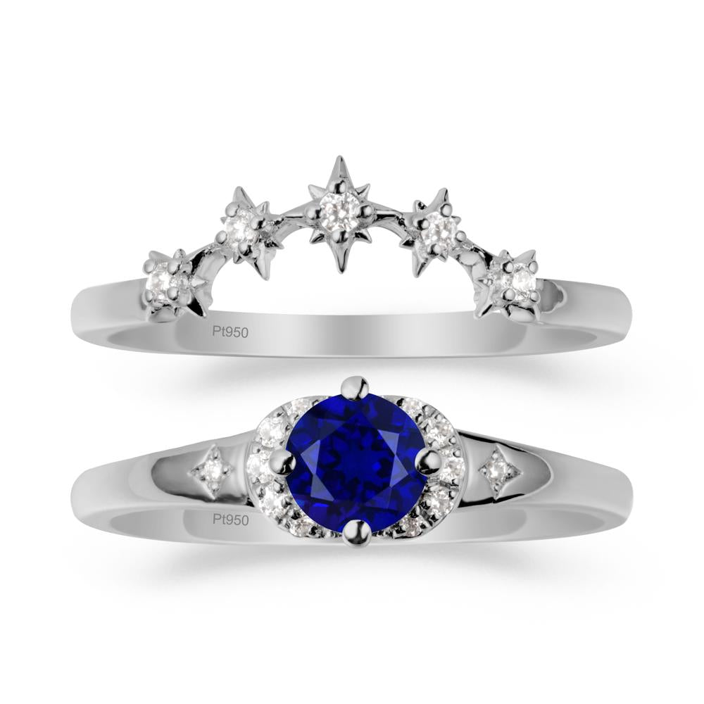 Sapphire Halo and Star Crown Ring Set - LUO Jewelry #metal_platinum