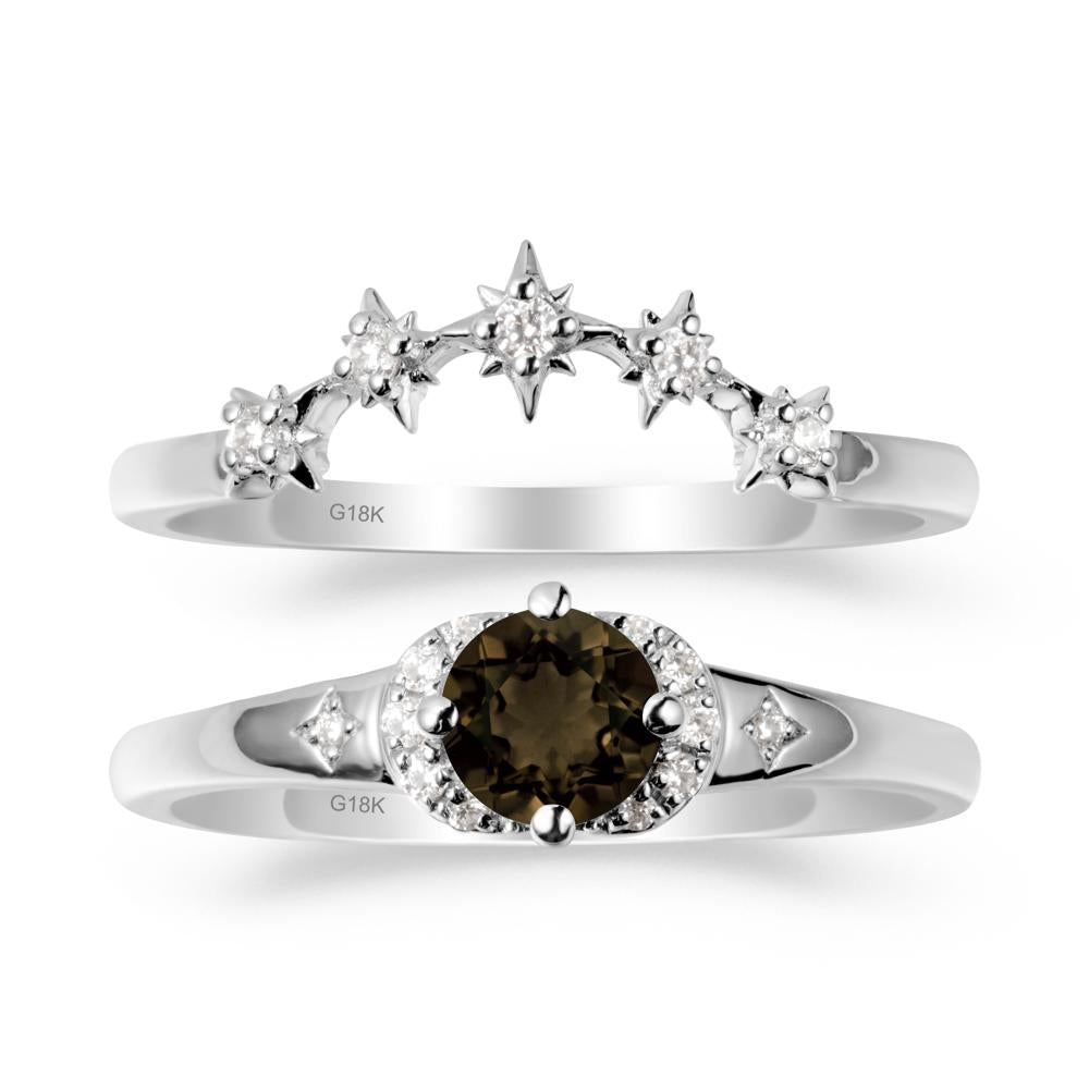 Moon and Star Smoky Quartz Celestial Ring Set - LUO Jewelry #metal_18k white gold