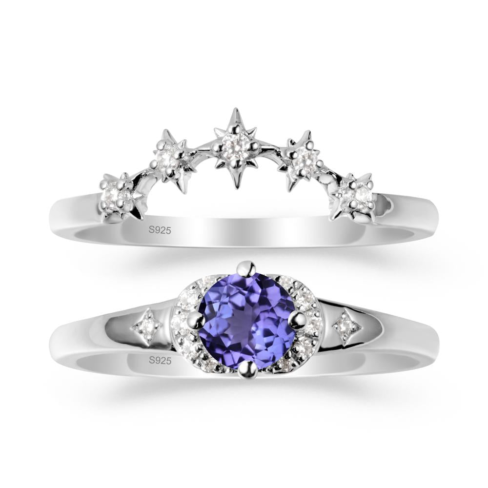 Tanzanite Halo and Star Crown Ring Set - LUO Jewelry #metal_sterling silver