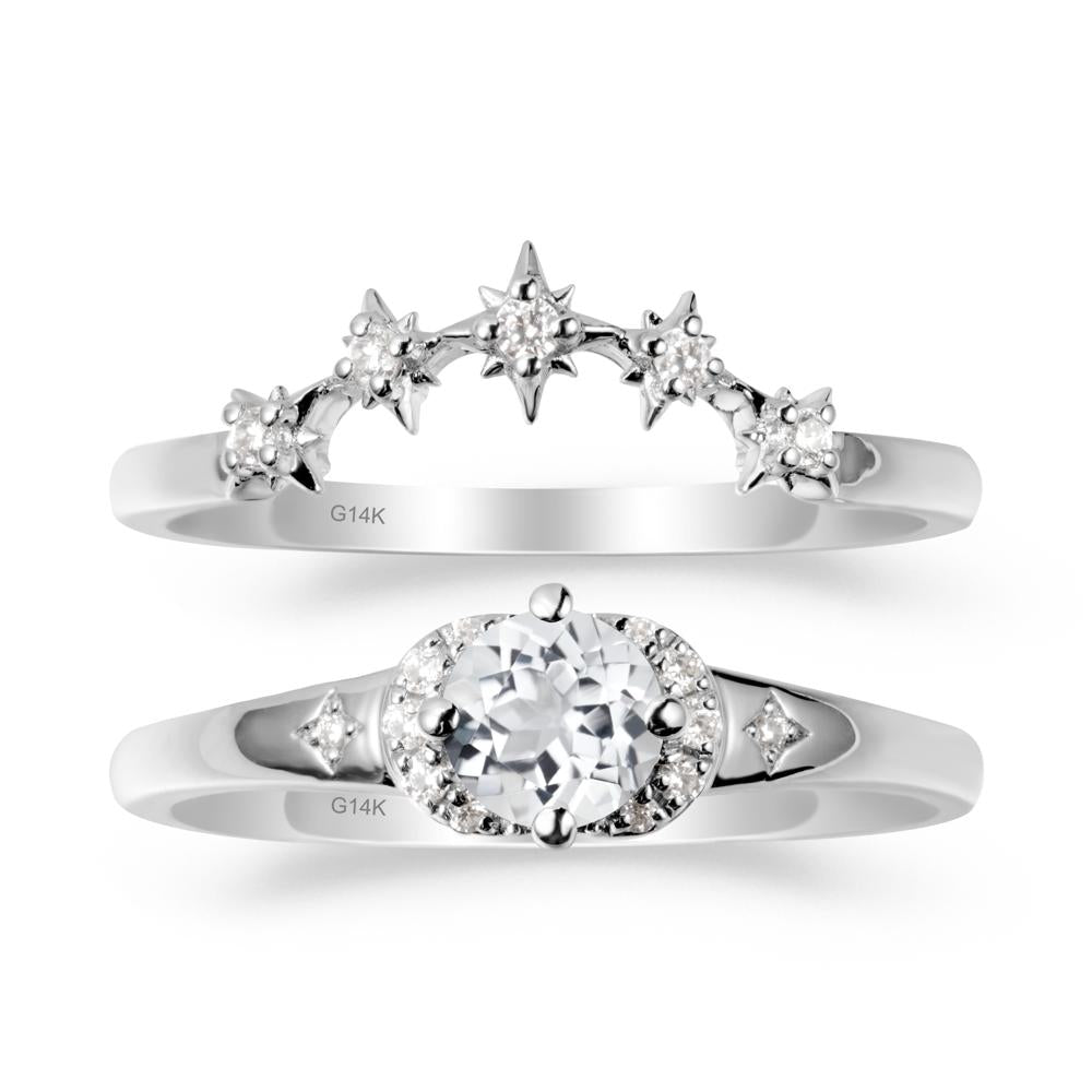 Moon and Star White Topaz Celestial Ring Set - LUO Jewelry #metal_14k white gold